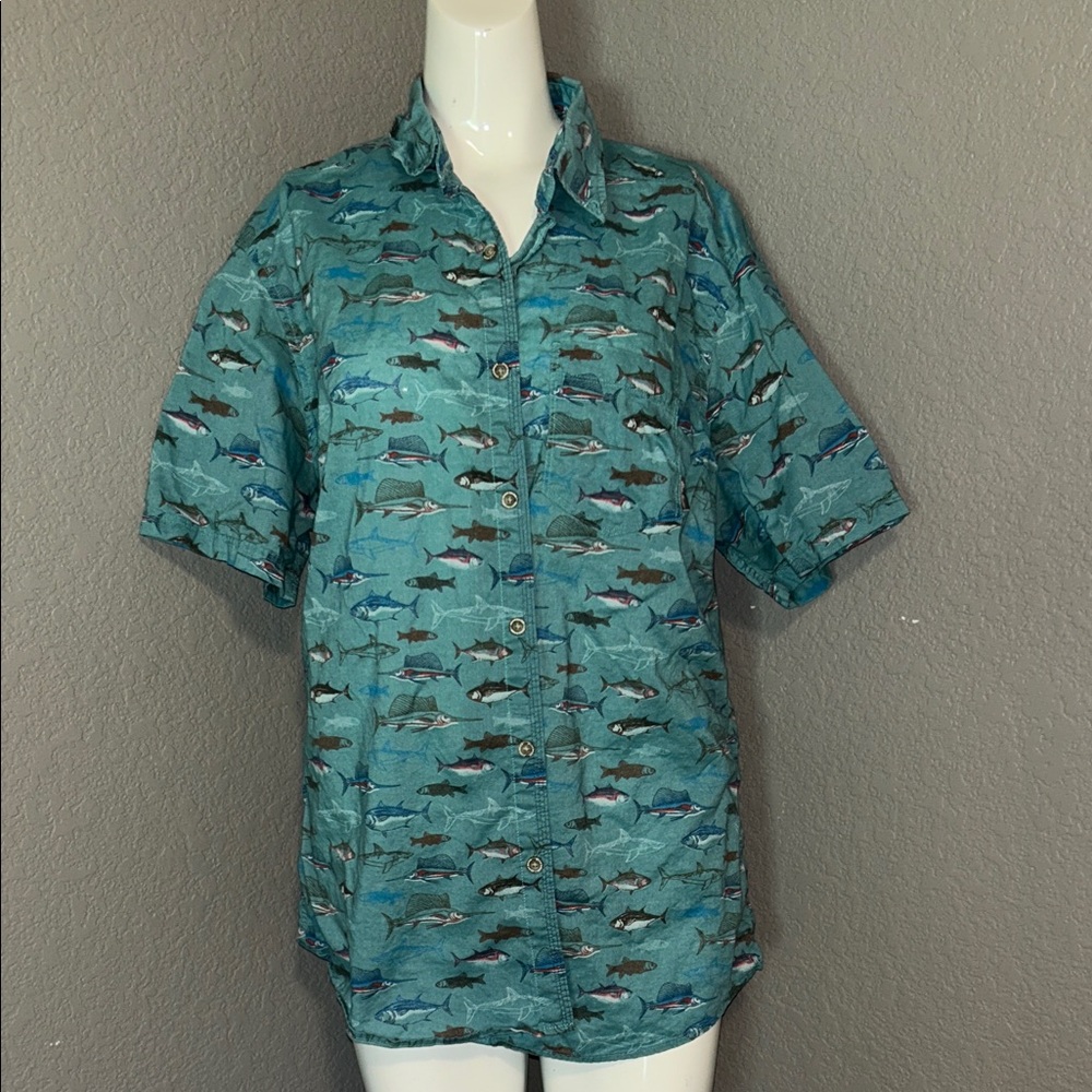 Eddie Bauer Men's Shark Print Shirt - Teal
